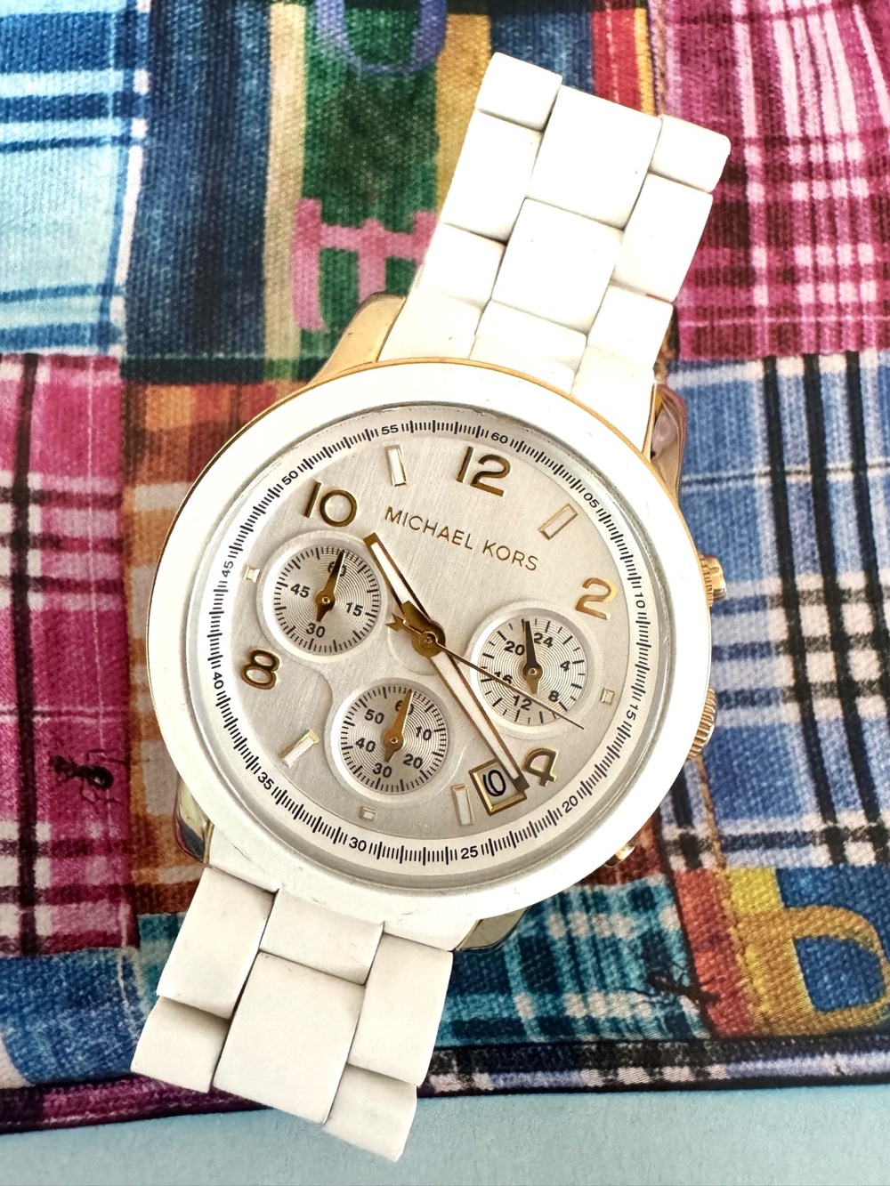Michael Kors White and Gold-Tone Chronograph Watch